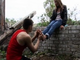 Foot Slave on Roof Cleaning Dirty Feet