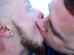 Two Hunks Slurps Each Others Tongue In An Intense Kiss